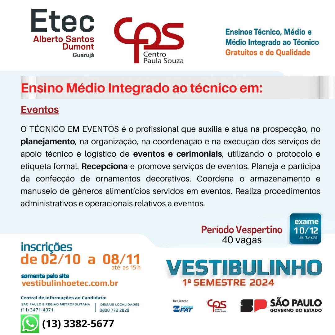 Inscrições Prorrogadas – Vestibulinho Etec 1º Semestre de 2023