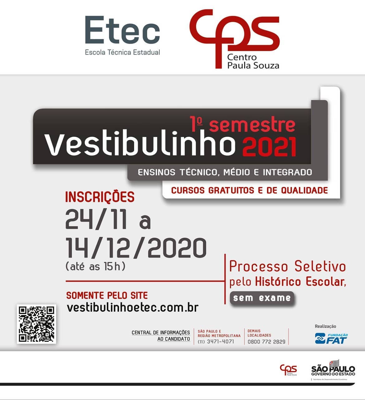 Vestibulinho divulga cursos mais concorridos das Etecs