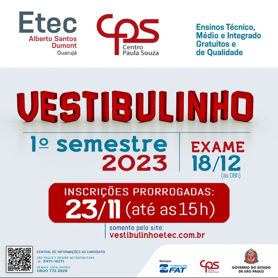 Vestibulinho 1 semestre 2023 – Etec Philadelpho Gouvêa Netto