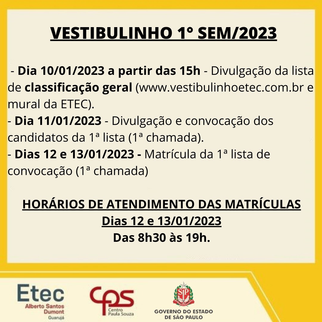 5ª LISTA DE CONVOCAÇÃO E MATRÍCULAVESTIBULINHO 2º SEM./2023 – Etec  Philadelpho Gouvêa Netto