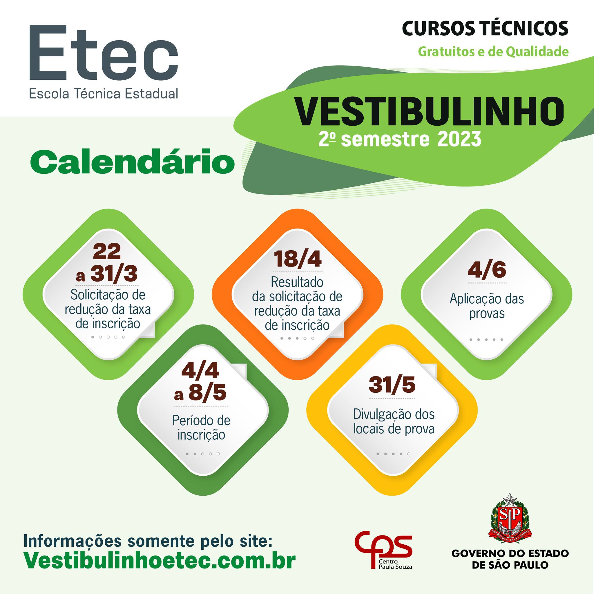 Inscrições para vestibulinho Etec