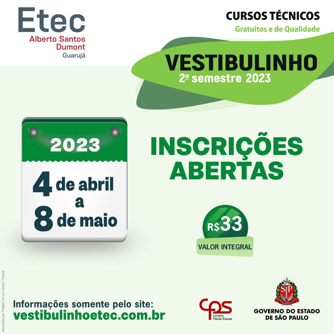 Inscrições abertas para o Vestibulinho da ETEC 2023