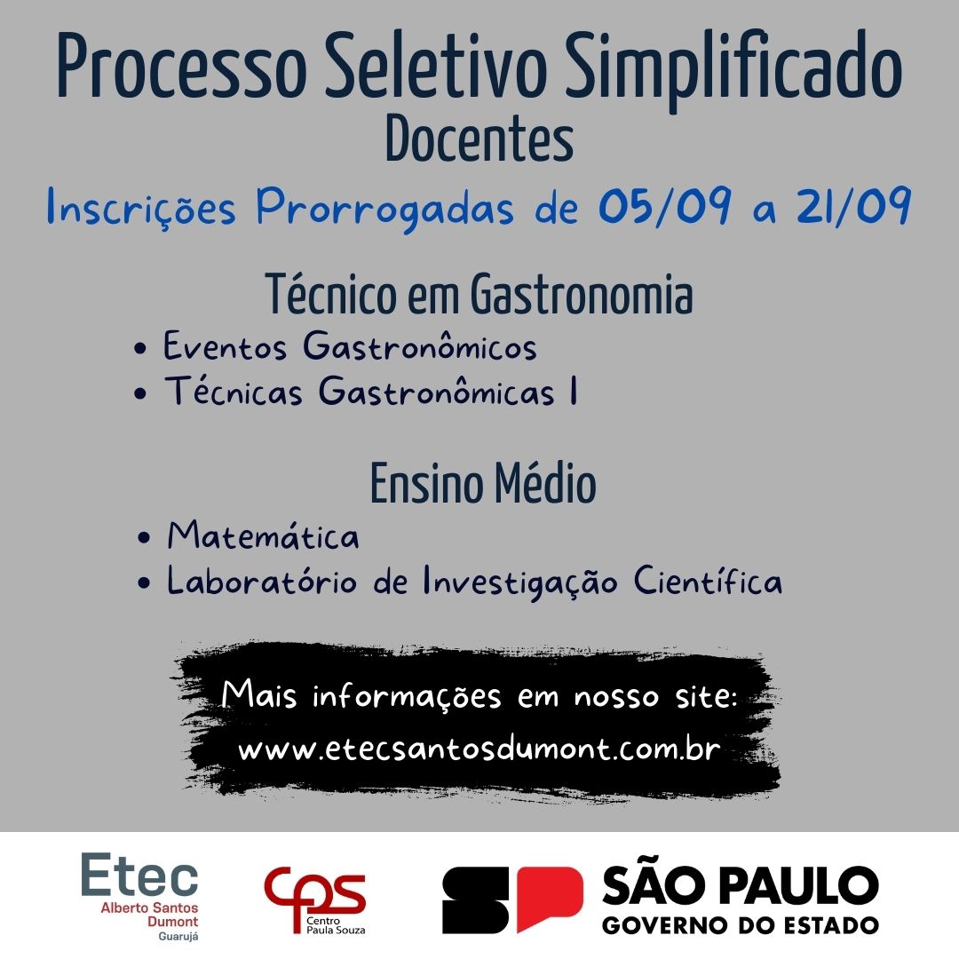 Inscrições Prorrogadas – Vestibulinho Etec 1º Semestre de 2023